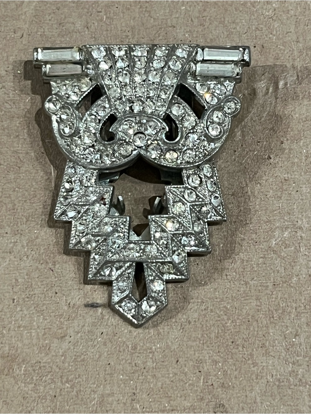 Vintage-Inspired Silver Crystal Art Deco Brooch - Clear Rhinestones